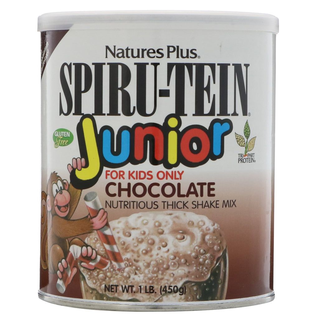 Nature's Plus, Spiru-Tein Junior, odżywcza mieszanka gęstych koktajli, czekolada, 1 lb (450 g)