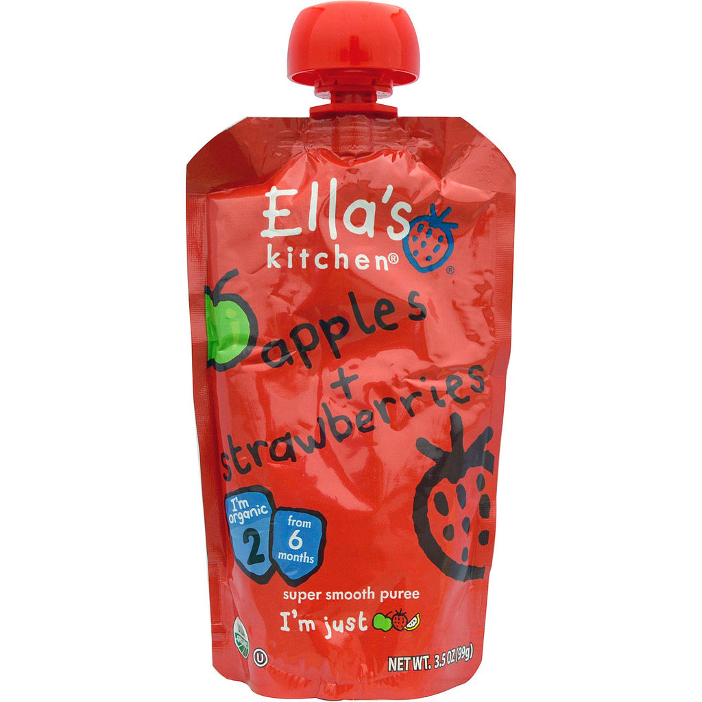 Ellas köksäpplen + jordgubbar Super Smooth Puree Steg 2 3,5 oz (99 g)