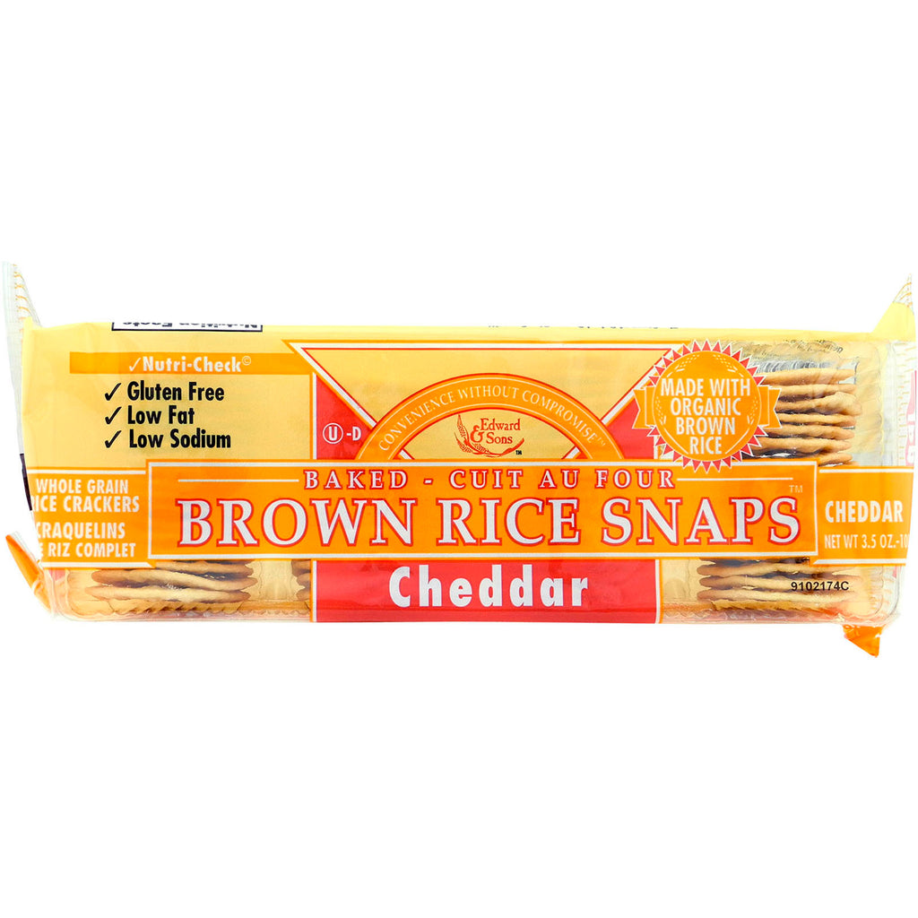 Edward & Sons, bagte brune rissnaps, cheddar, 3,5 oz (100 g)