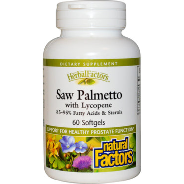 Natural Factors, Saw Palmetto, avec lycopène, 60 gélules