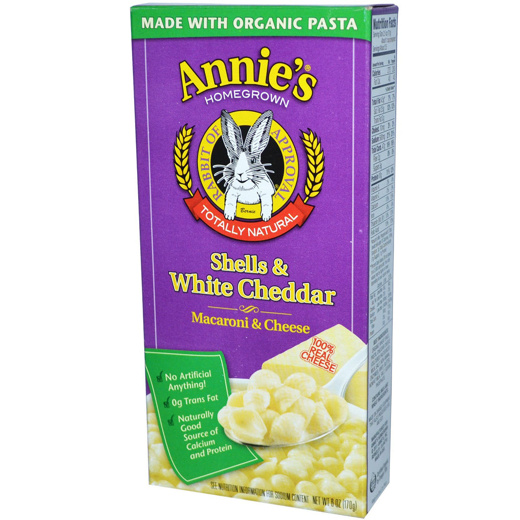 Annie's Maccheroni nostrani, gusci di formaggio e formaggio cheddar bianco 6 oz (170 g)
