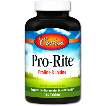 Carlson labs, pro-rite, prolina y lisina, 180 comprimidos