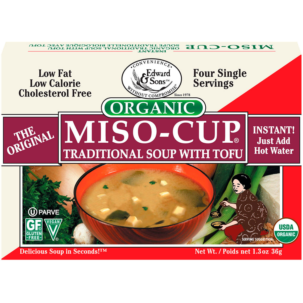 Edward &amp; Sons, Miso-Cup, soupe traditionnelle au tofu, 4 enveloppes en portions individuelles, 9 g chacune