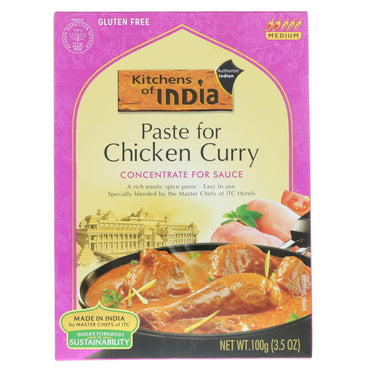 Kitchens of India, Pasta para pollo al curry, concentrado para salsa, mediano, 3,5 oz (100 g)