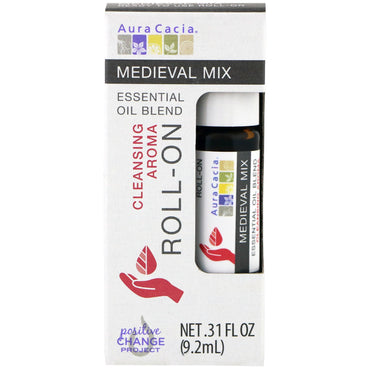 Aura Cacia, Mezcla de aceites esenciales, Roll-on de aroma limpiador, Mezcla medieval, 0,31 fl oz (9,2 ml)