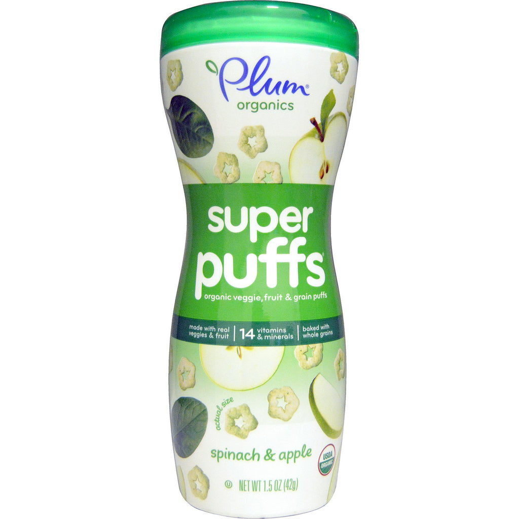 Plum s Super Puffs Vegetales, frutas y cereales, espinacas y manzana, 1,5 oz (42 g)