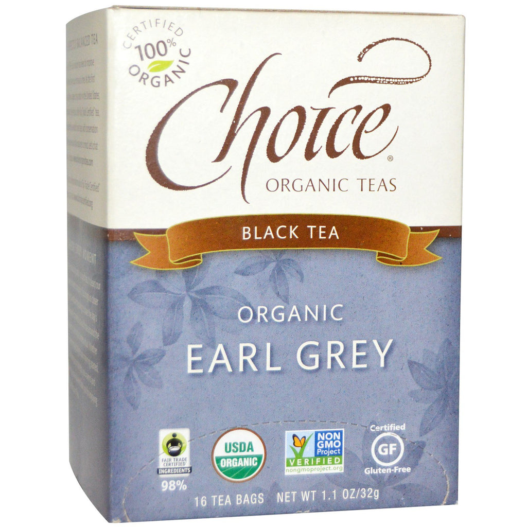 Choice Teas, Chá Preto, Earl Grey, 16 Saquinhos de Chá, 32 g (1,1 oz)