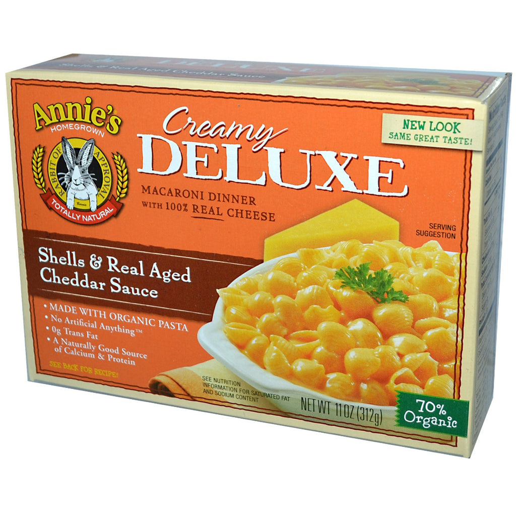 Annie's Homegrown Creamy Deluxe Makaronowe muszle obiadowe i prawdziwy dojrzały sos Cheddar 11 oz (312 g)