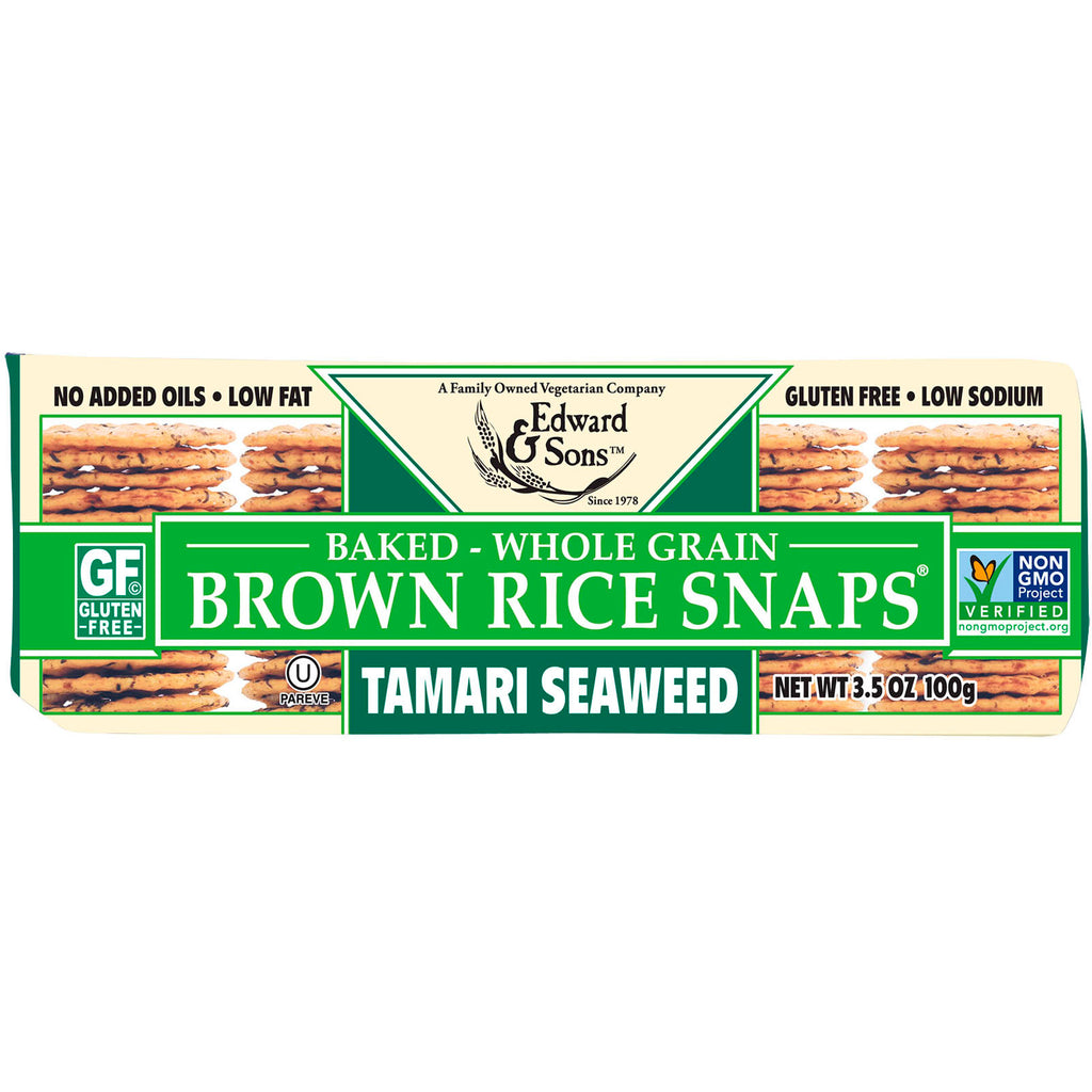 Edward & Sons, bagte fuldkorns brune rissnaps, tamari tang, 3,5 oz (100 g)