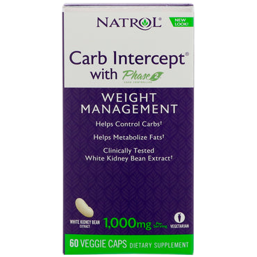 Natrol, Carb Intercept con fase 2, control de peso, 60 cápsulas vegetales