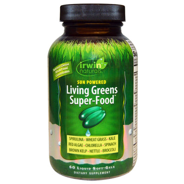 Irwin Naturals, Super-aliments verts vivants alimentés par le soleil, 60 gélules liquides