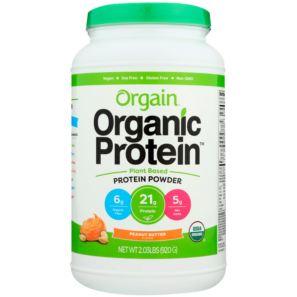 Orgain, proteinpulver, växtbaserat, jordnötssmör, 2,03 lb (920 g)