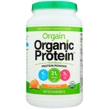 Orgain, مسحوق بروتين، نباتي، زبدة الفول السوداني، 2.03 رطل (920 جم)