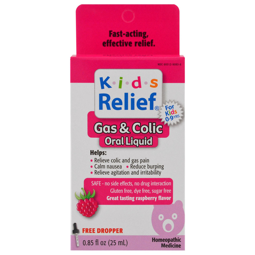 Homeolab USA, Kids Relief, Gaz et coliques, Saveur Framboise, 0,85 fl oz (25 ml)