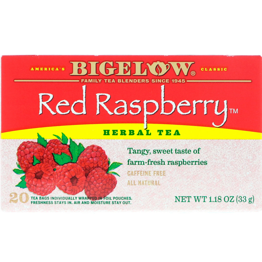 Bigelow, תה צמחים, פטל אדום, ללא קפאין, 20 שקיות תה, 1.18 אונקיות (33 גרם)