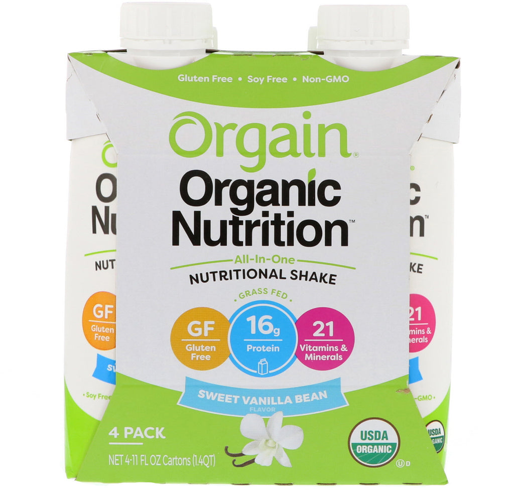 Orgain, Nutrition, 올인원 영양 쉐이크, 달콤한 바닐라 콩, 4팩, 각 11액량 온스