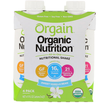 Orgain,  Nutrition, All In One Nutritional Shake, Sweet Vanilla Bean, 4 Pack, (11 fl oz) Each