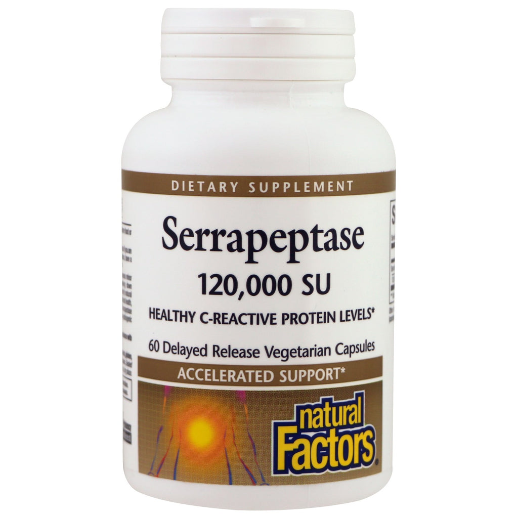 Natural Factors, Serrapeptase, 120 000 SU, 60 capsules végétariennes à libération retardée