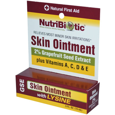 NutriBiotic, ungüento para la piel, 2 % de extracto de semilla de pomelo con lisina, 0,5 fl oz (15 ml)