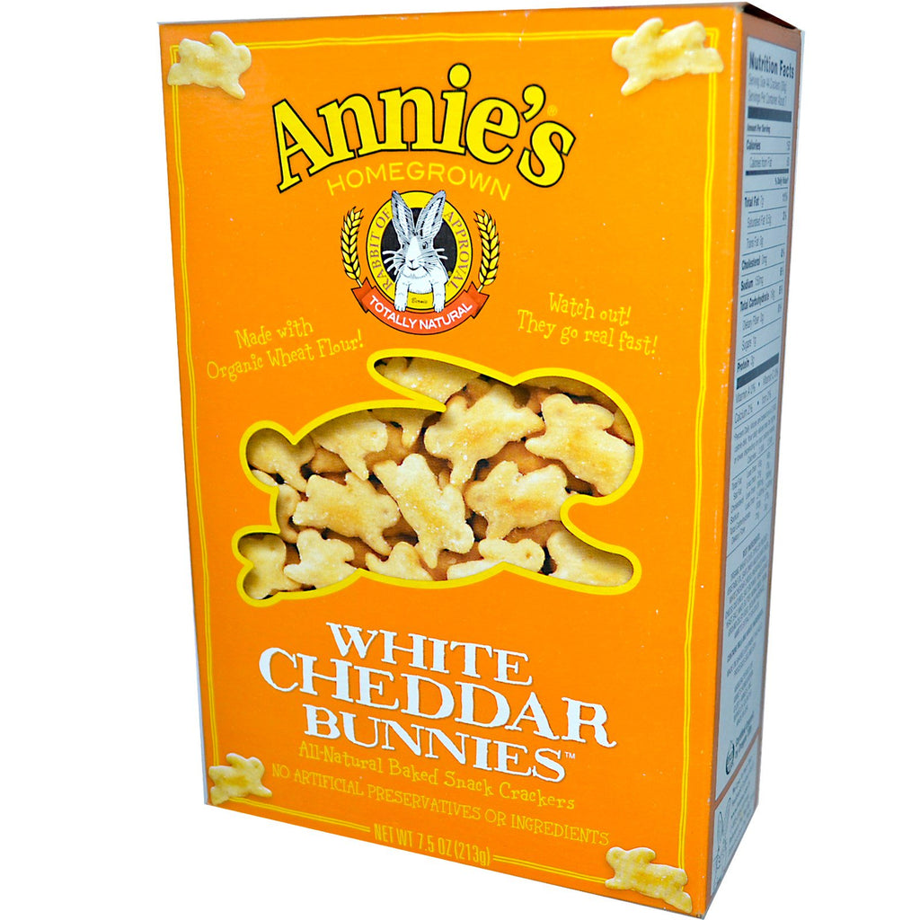 Annies hjemmedyrkede, hvide cheddarkaniner, bagte snackkiks, 7,5 oz (213 g)