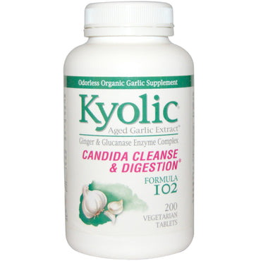 Wakunaga - Kyolic, Aged Garlic Extract, Candida Cleanse & Digestion, Formula 102, 200 Vegetarian Tabs