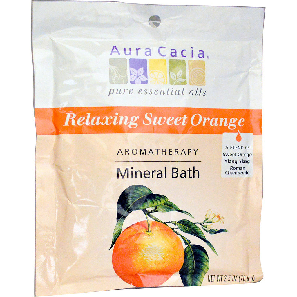 Aura Cacia, aromaterapi mineralbad, avslappende søt appelsin, 2,5 oz (70,9 g)