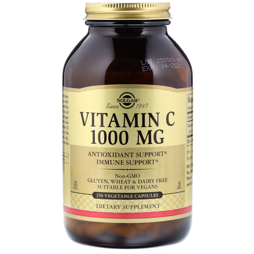 Solgar, Vitamina C, 1000 mg, 250 Cápsulas Vegetais