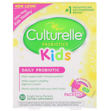 Culturelle, niños, paquetes, probiótico diario, 50 paquetes individuales