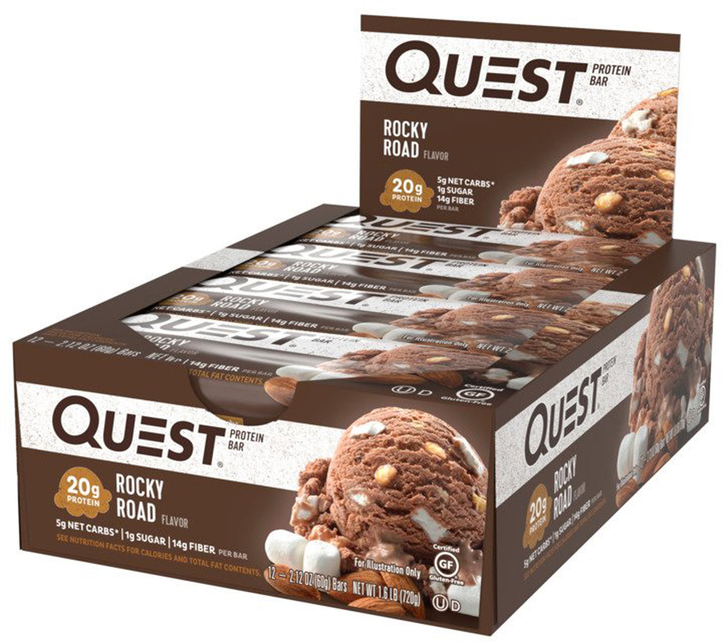 Quest Nutrition QuestBar חלבון בר Rocky Road 12 ברים 2.1 אונקיות (60 גרם) כל אחד