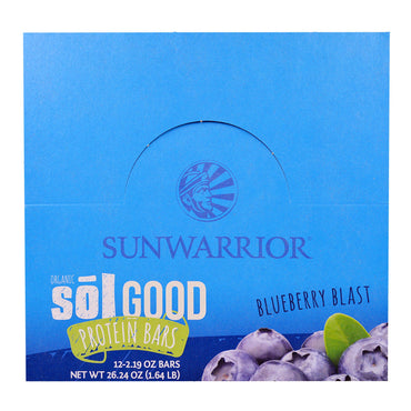 Sunwarrior,  Sol Good Protein Bars, Blueberry Blast, 12 Bars, 2.19 oz Each