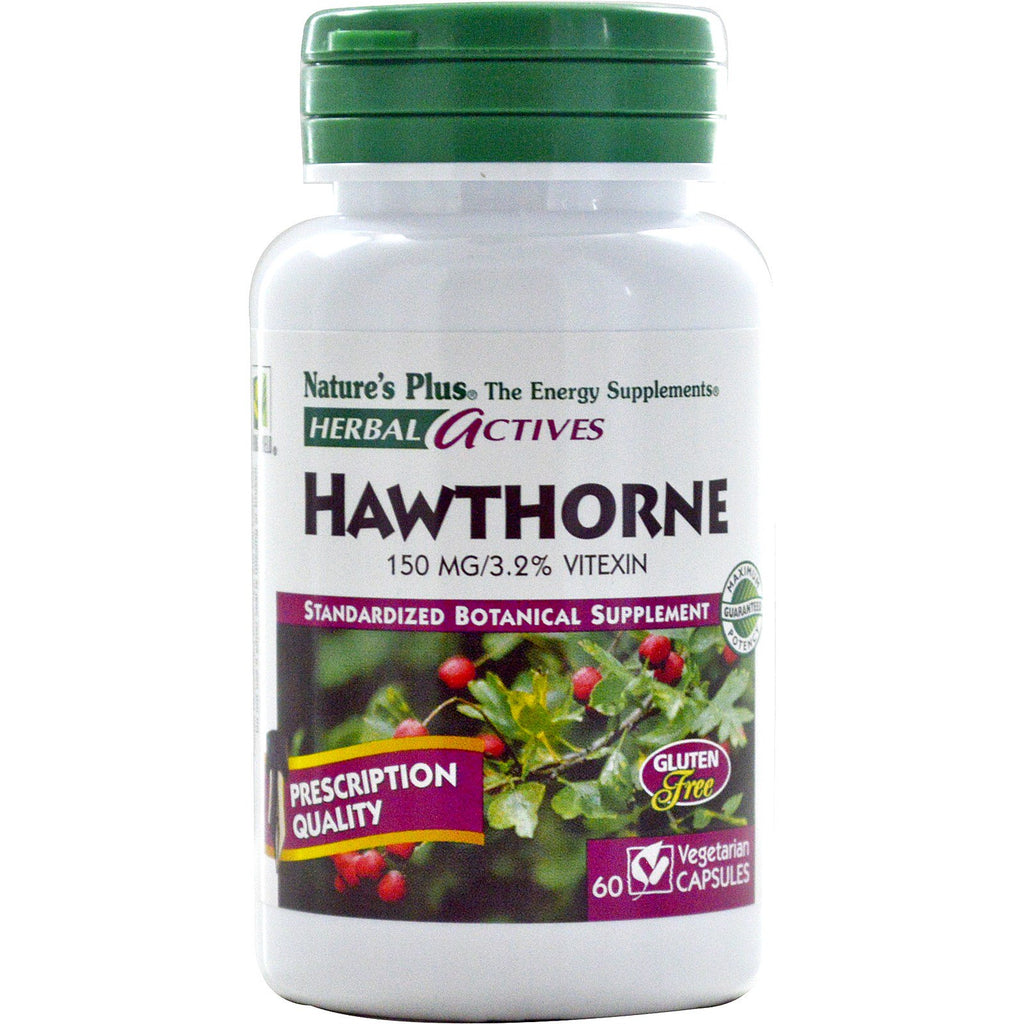 Nature's Plus, attivi a base di erbe, Hawthorne, 150 mg, 60 capsule vegetali