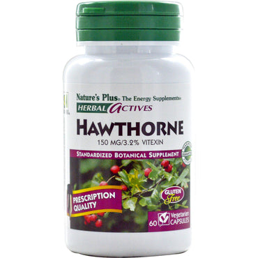 Nature's Plus, activos herbarios, Hawthorne, 150 mg, 60 cápsulas vegetales