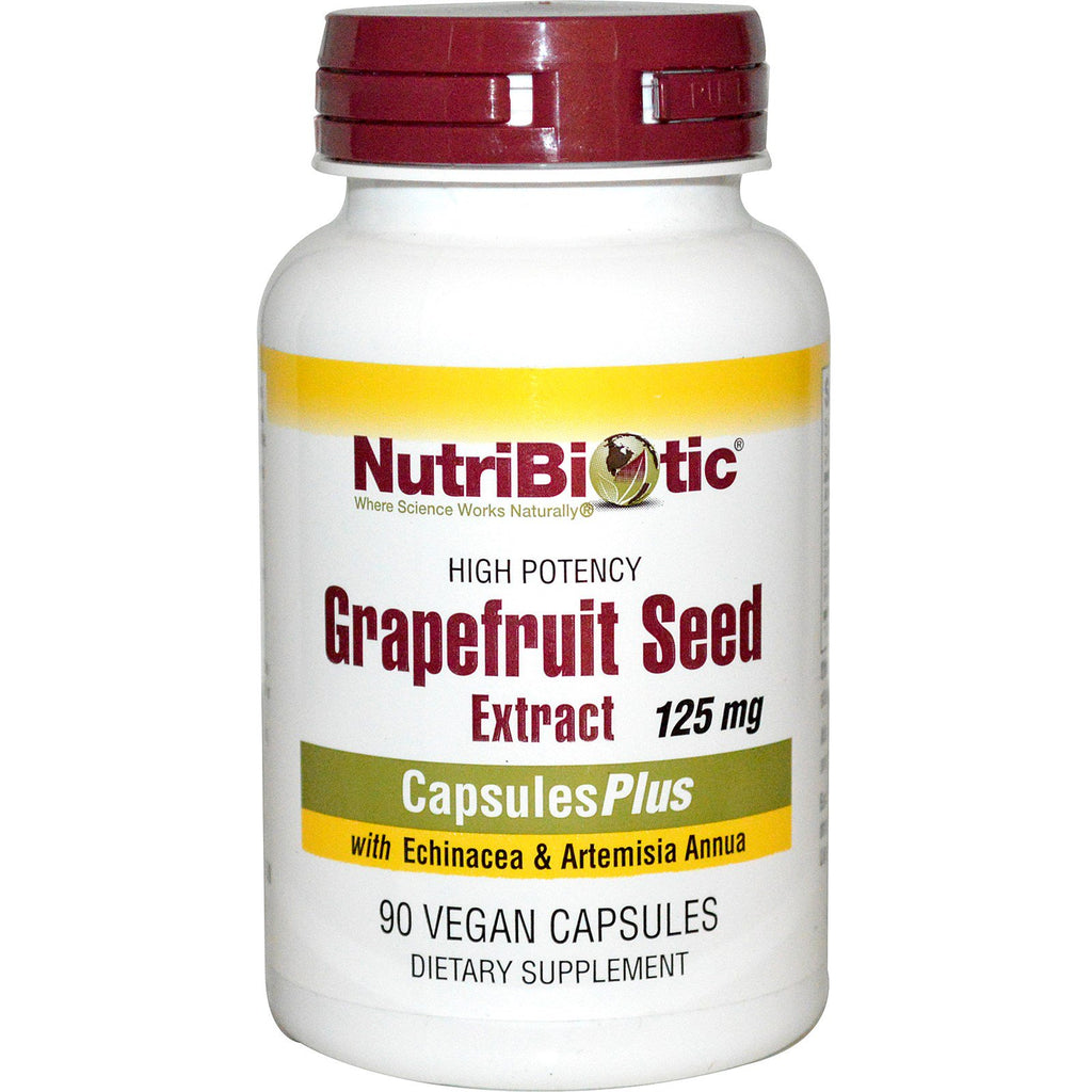 NutriBiotic, グレープフルーツ種子エキス、エキナセアとヨモギ配合、125 mg、植物性カプセル 90 粒