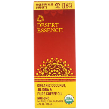 Desert Essence, kokosnoot, jojoba en pure koffieolie, 4 fl oz (118 ml)
