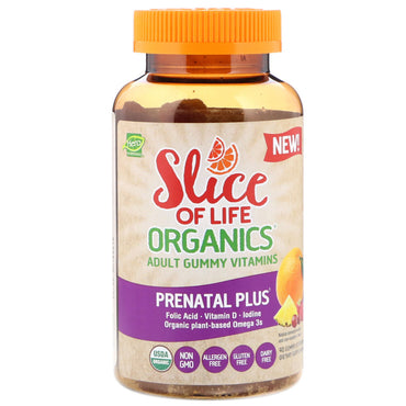 Hero Nutritional Products, Slice of Life s, Vitamines gommeuses pour adultes, Prenatal Plus, Ananas naturel, Orange, Canne-Framboise, 90 gommes