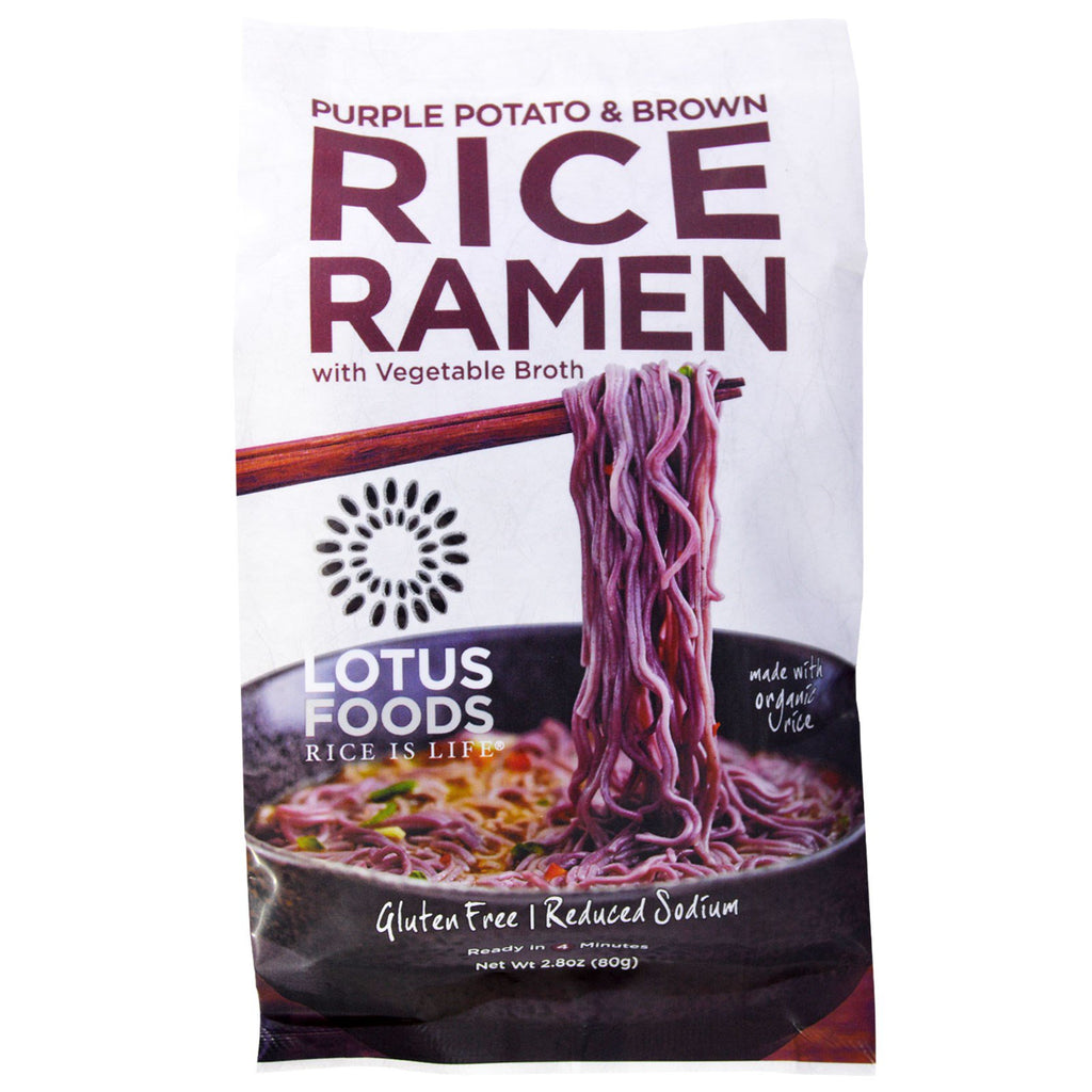 Lotus Foods, lilla potet og brun ris Ramen, med grønnsaksbuljong, 10 pakker, 2,8 oz (80 g)