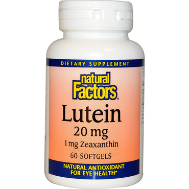 Natural Factors, luteína, 20 mg, 60 cápsulas blandas