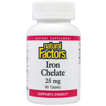 Natural Factors, quelato de hierro, 25 mg, 90 tabletas