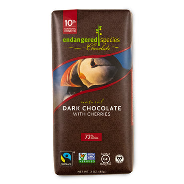 Chocolate de especies en peligro de extinción, chocolate amargo natural con cerezas, 3 oz (85 g)