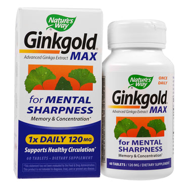 Nature's Way, Ginkgold Max, 120 mg, 60 comprimés