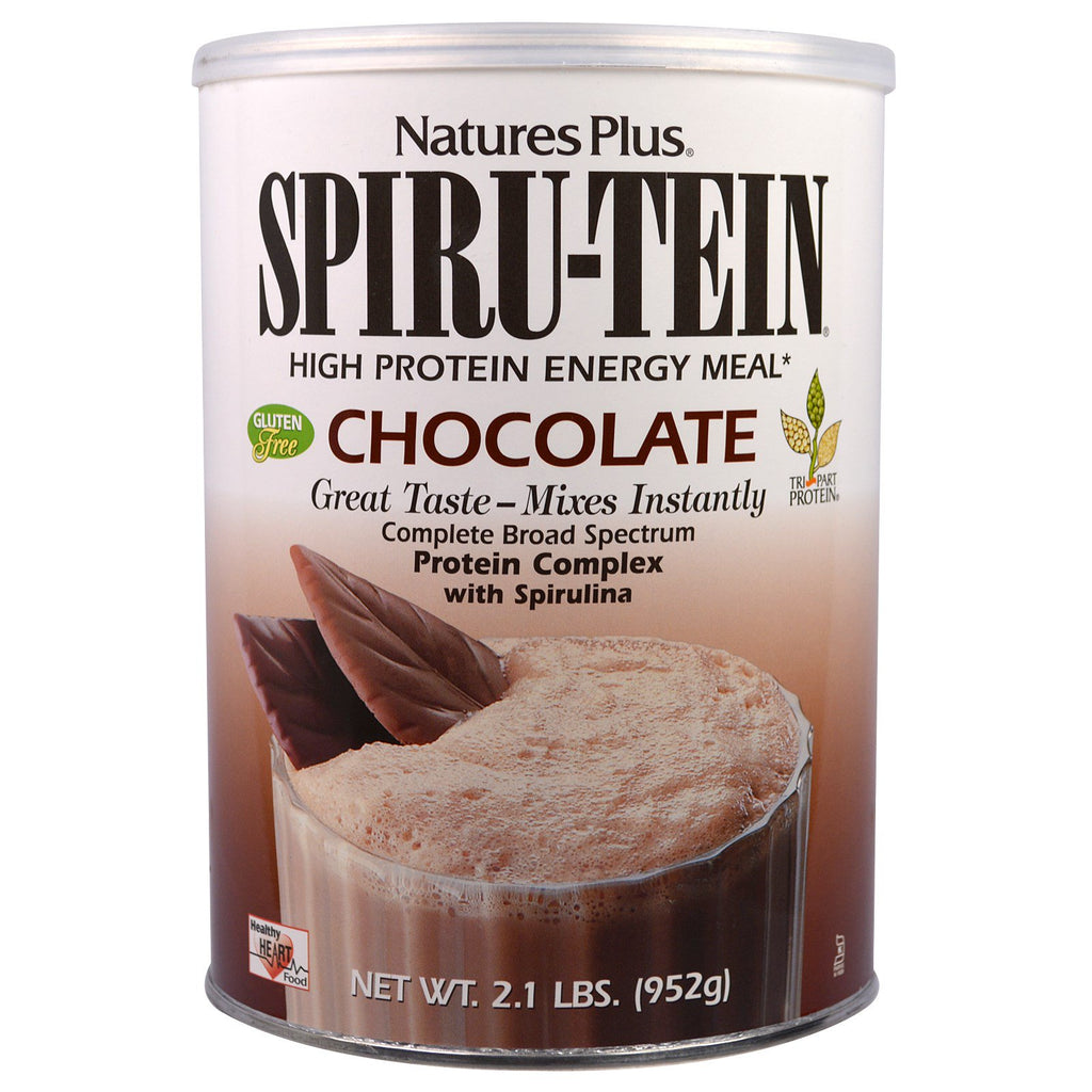 Nature's Plus, Spiru-Tein, pasto energetico ad alto contenuto proteico, cioccolato, 2,1 libbre. (952 grammi)