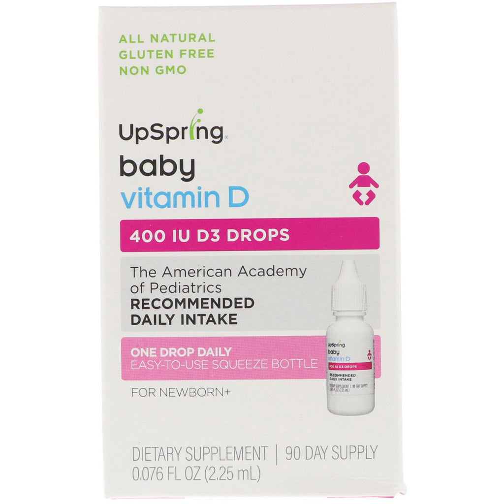 UpSpring, D3-vitamindråber, baby, 400 IE, 0,076 fl oz (2,25 ml)
