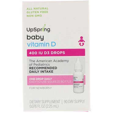 UpSpring, gotas de vitamina D3, bebé, 400 UI, 0,076 fl oz (2,25 ml)