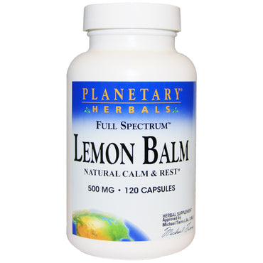 Planetary Herbals, Bálsamo de limón, espectro completo, 500 mg, 120 cápsulas