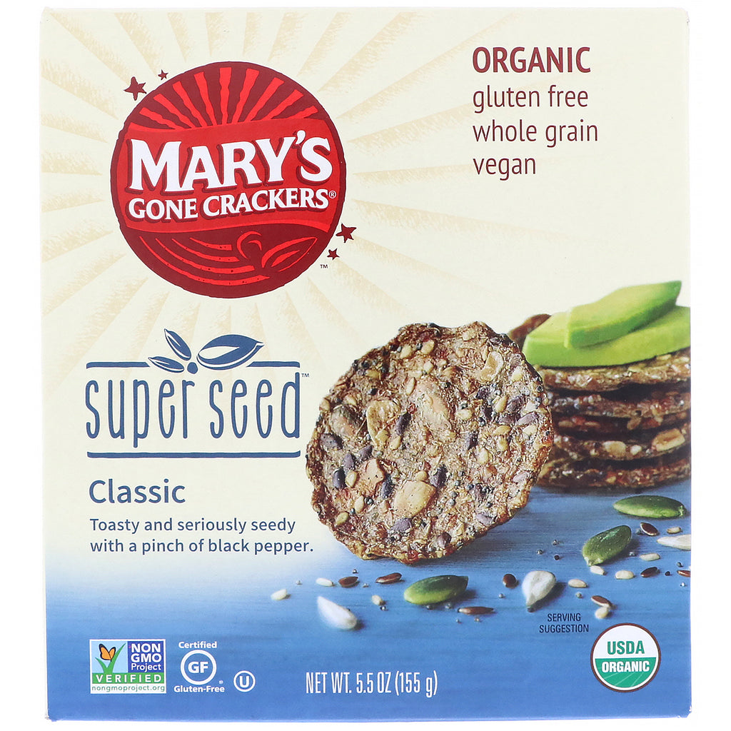 Krakersy Mary's Gone, , Krakersy Super Seed, 5,5 uncji (155 g)