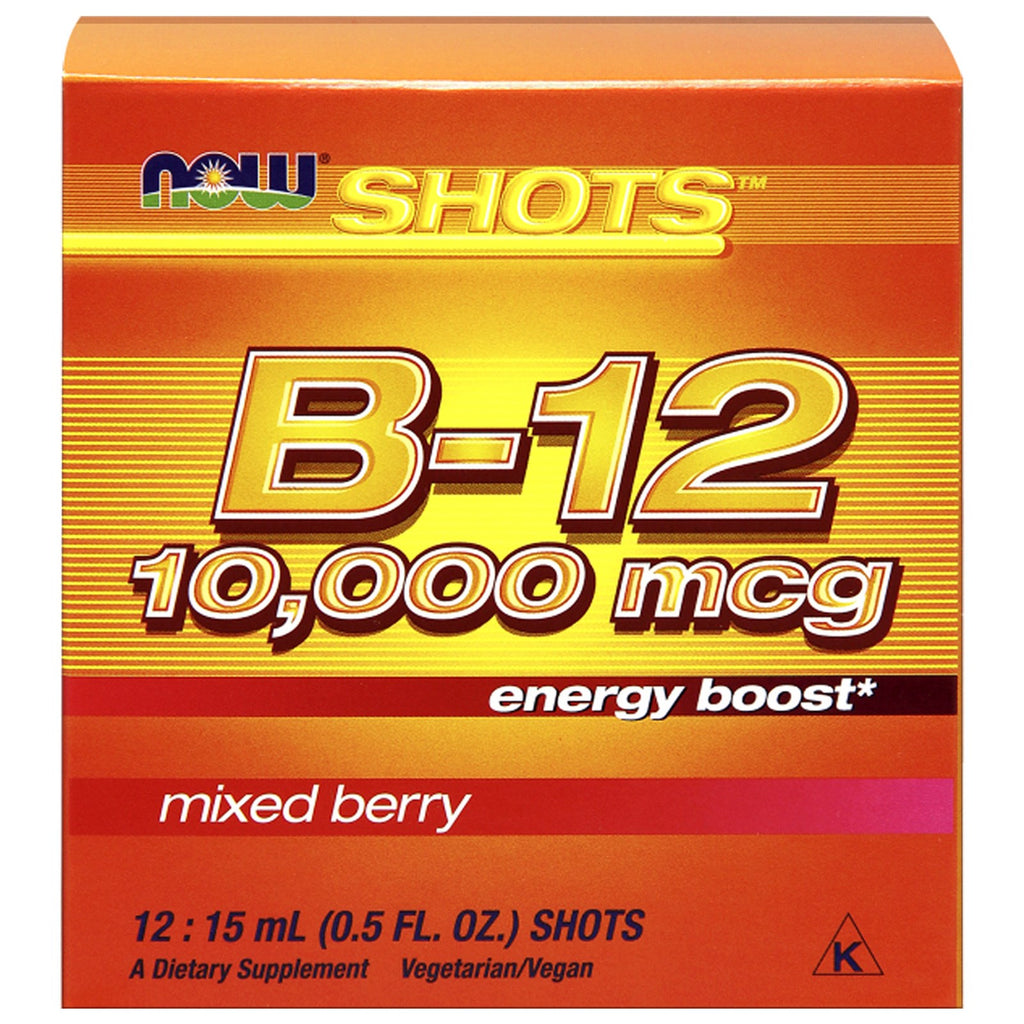 Now Foods, Shots, B-12, Mixed Berry, 10,000 מק"ג, 12 Shots, 0.5 fl oz (15 מ"ל) כל אחד