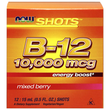 Now Foods, Shots, B-12, Mixed Berry, 10.000 mcg, 12 Shots, 0,5 fl oz (15 ml) hver