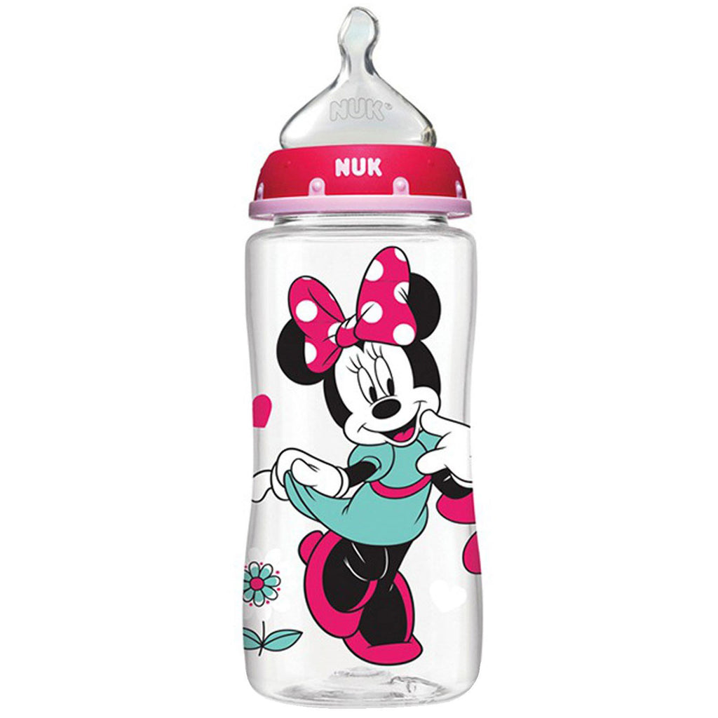 NUK, Disney Baby, biberoane cu gât larg, mediu, 0+ luni, roz, 3 sticle, 10 oz (300 ml) fiecare