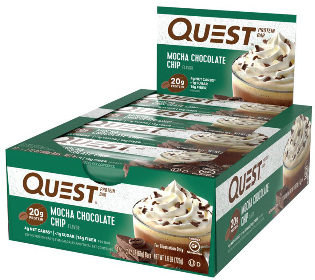 Quest Nutrition QuestBar Protein Bar มอคค่าช็อกโกแลตชิป 12 บาร์ 2.12 ออนซ์ (60 กรัม) ต่อชิ้น