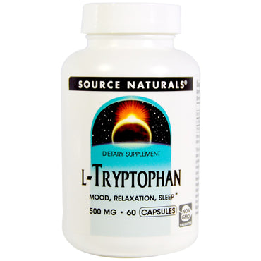 Source Naturals, L-tryptophan, 500 mg, 60 kapsler